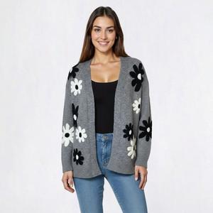 Petite Hanna & Gracie Long Sleeve Floral Open Front Cardigan